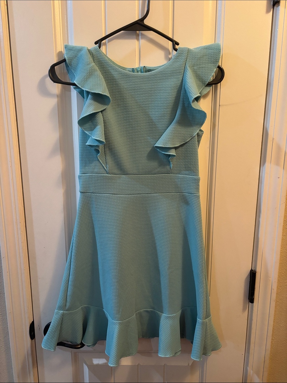 Zunie Mint Blue Ruffle Sleeve & Hem Dress